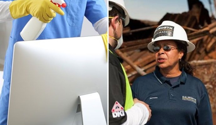 Collage of electronic device cleaning and disaster restoration planning