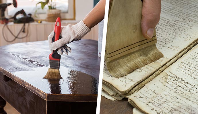 Collage of furniture and document restoration