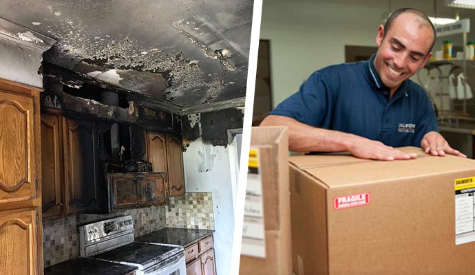 Collage of smoke odor removal and pack out service