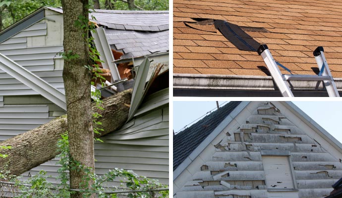 Collage showing  properties damaged by storm