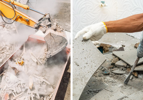 excavator at demolition Site and working labor