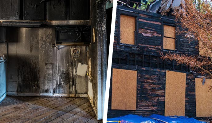Collage of smoke damage and board up service