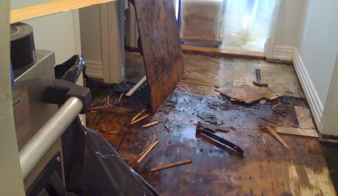 Water damaged wooden floor